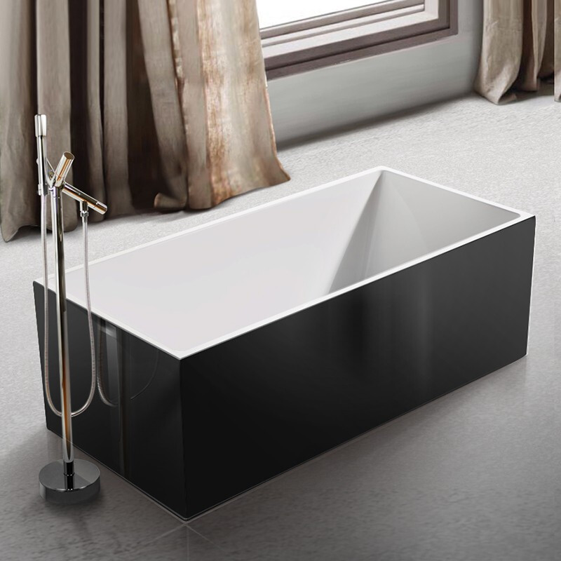 果敢亚克力浴缸小户型家用成人独立式薄边方形单双人深泡浴缸051 白色独立缸1.7米